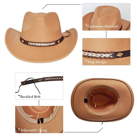 3713 Western Cowboy Hat For Men Women, Vintage Wide Brim Cowgirl main image 5